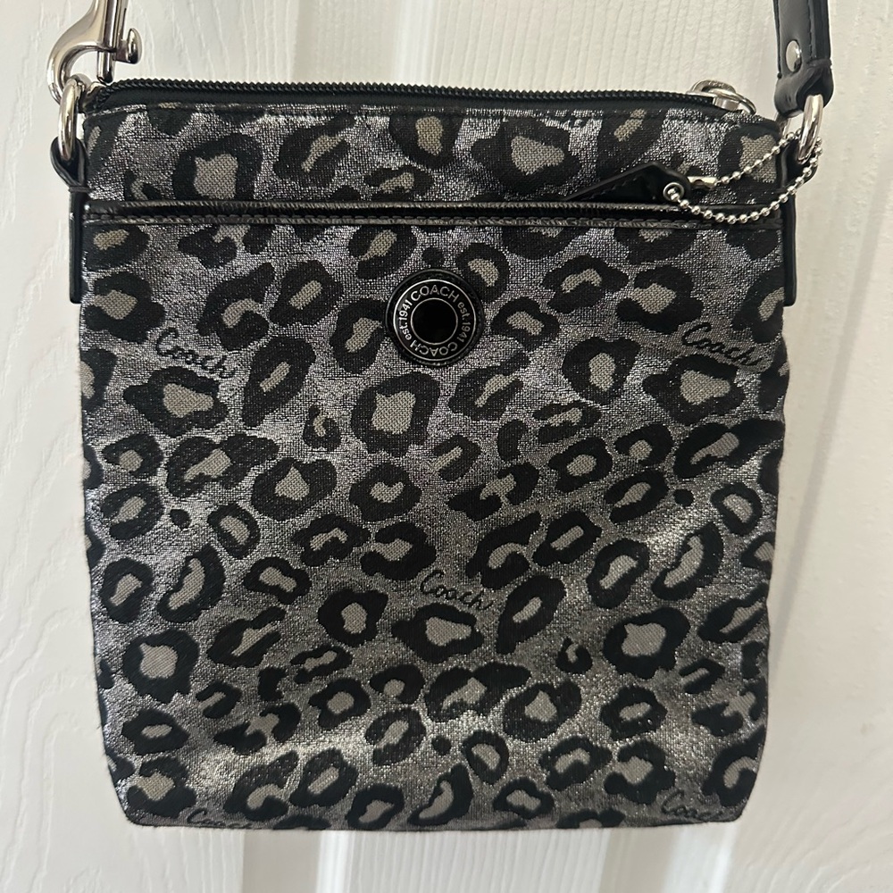 Coach Black and Gray Leopard Print Crossbody
